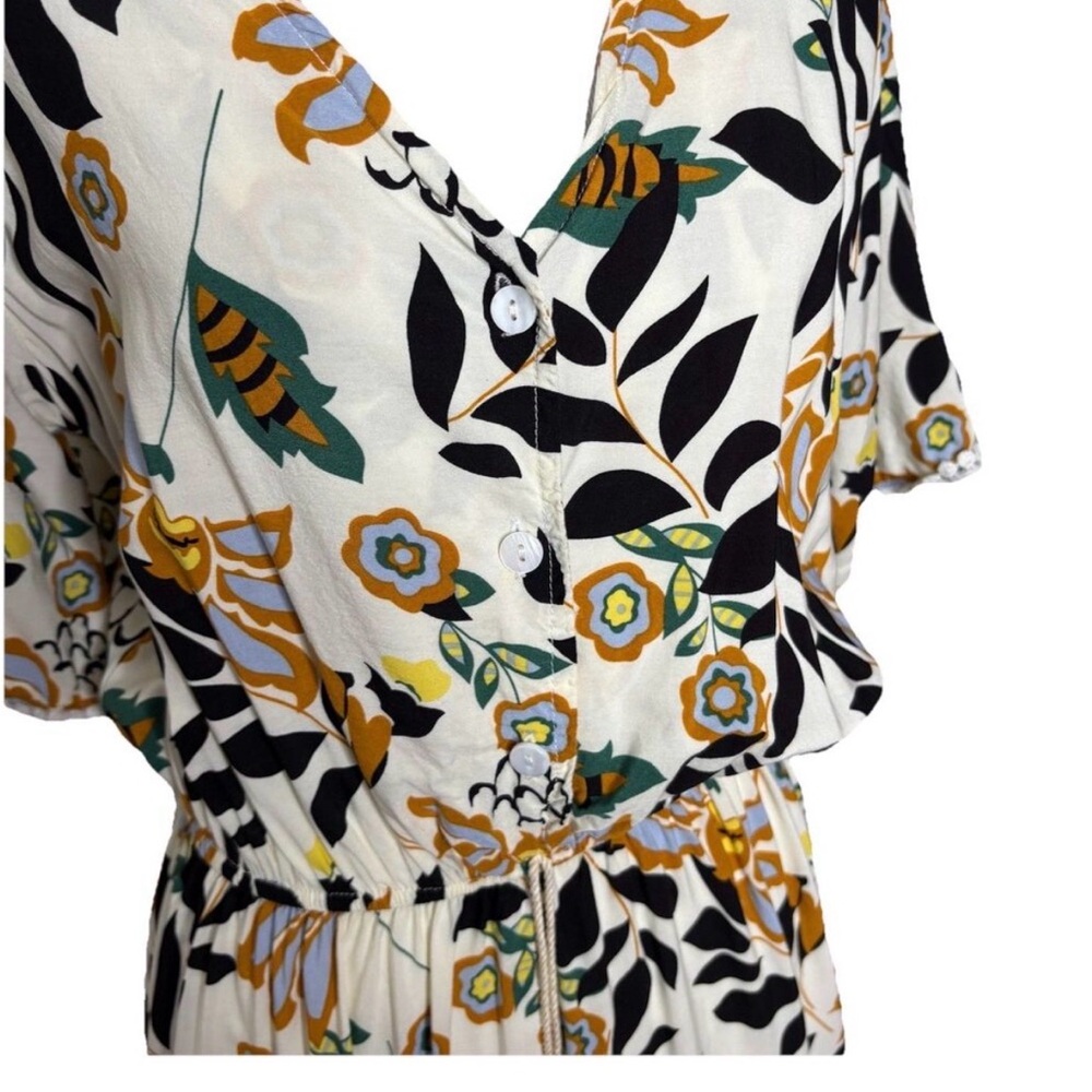 Anthropologie Kindred Button Down Floral Cream Midi Length Dress Tassel Size 1X